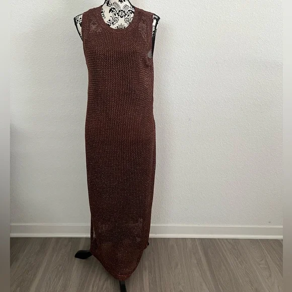 a new day Sleeveless Brown Knit Maxi Dress large - Picture 2 of 5